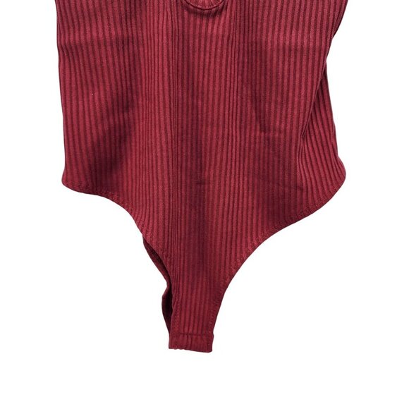 Ribbed Burgundy Bodysuit With Metal Ring Details Design By Hate Monde - Size S - Picture 9 of 11